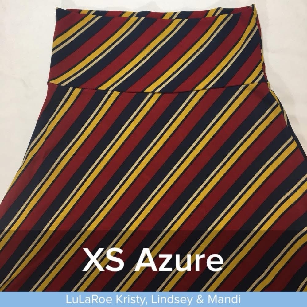 LuLaRoe Azure - Striped Skirt in Red, Yellow, and Navy Blue